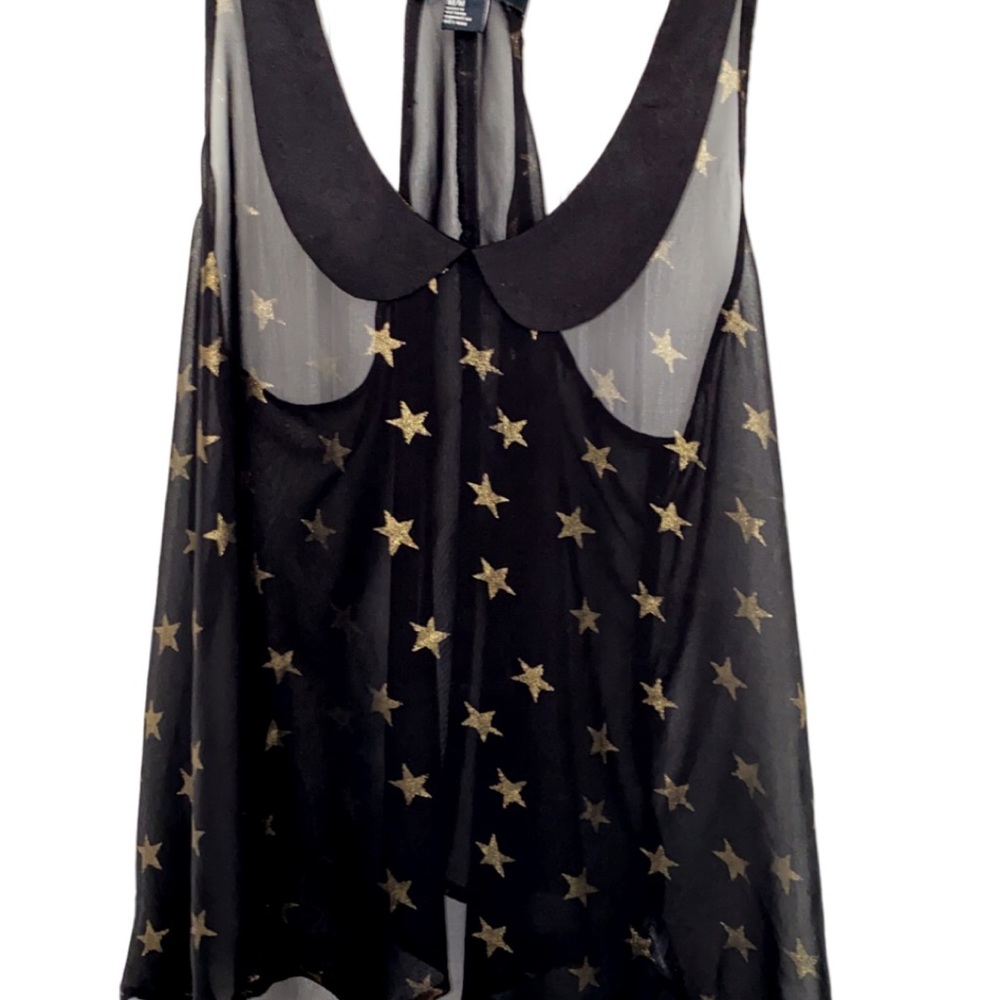 Black see through shirt with gold stars